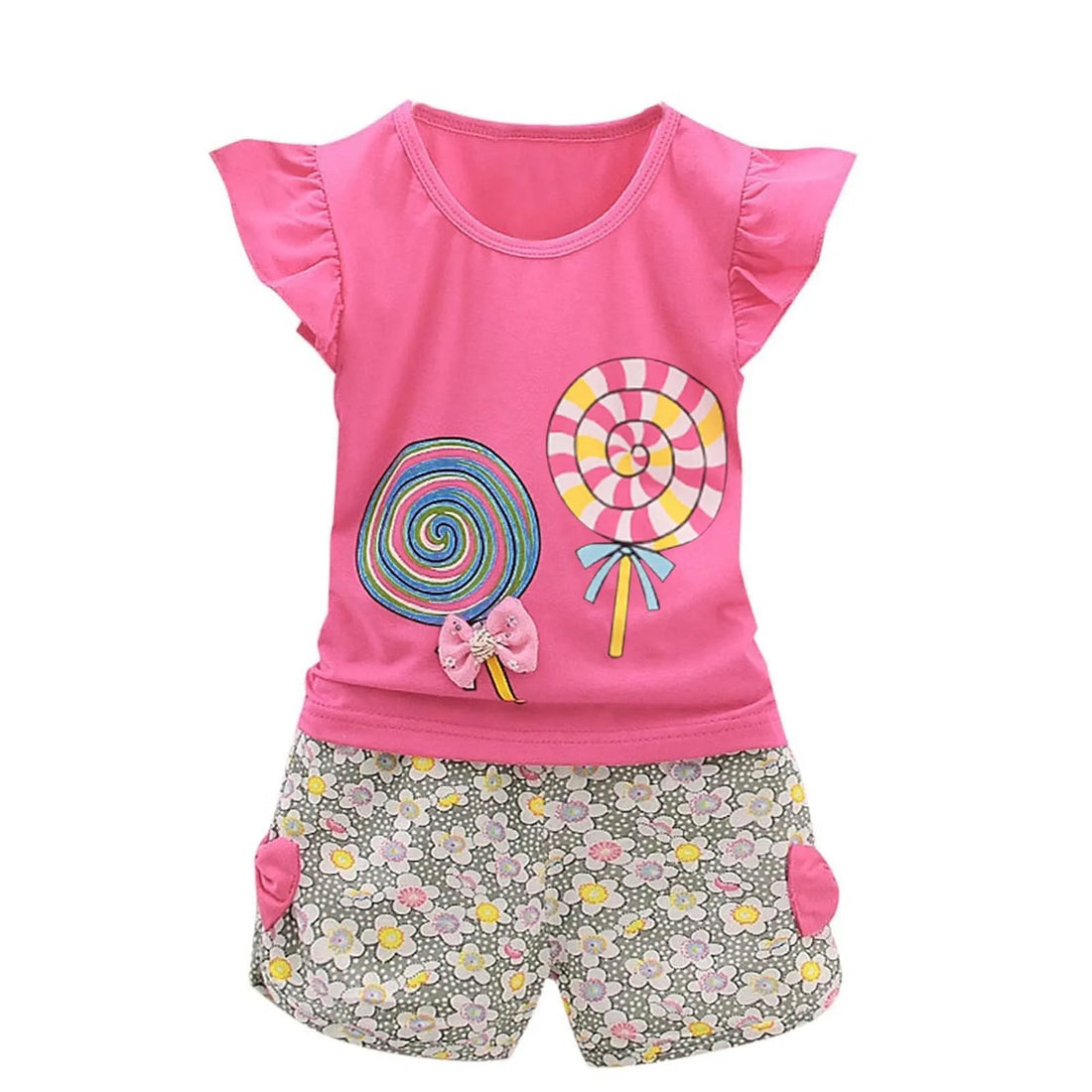 2 Piece Set For Toddler Girl 1~4 Years Children'S Clothing Kids Baby Girls Outfits Lolly T-Shirt Tops+Short Clothes Set 2t 3t 4t