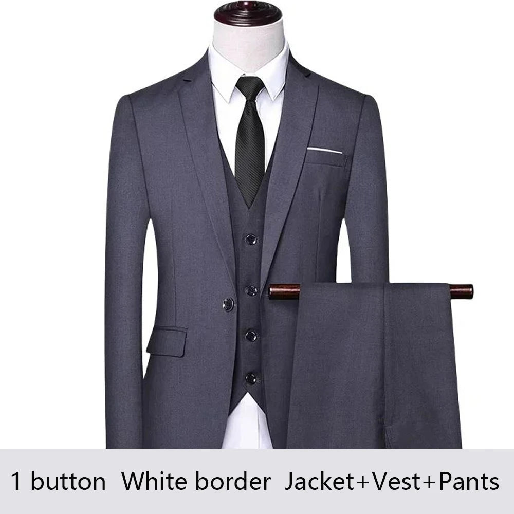 High Quality Wedding Suits For Men Elegant Blazers Set 3 Pieces Formal Classic Jackets Vest Pants Full Coats Luxury 2024 Costume