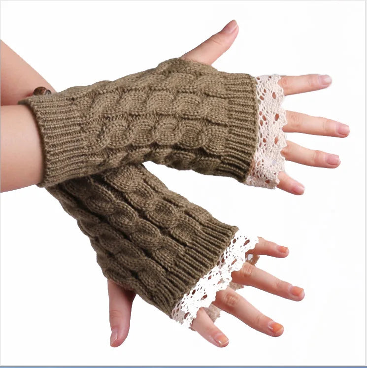 New Lace Fingerless Gloves Women's Gloves Winter Warm Cute Student Writing Typing Half Finger Acrylic Knitted Glove Mittens y2k