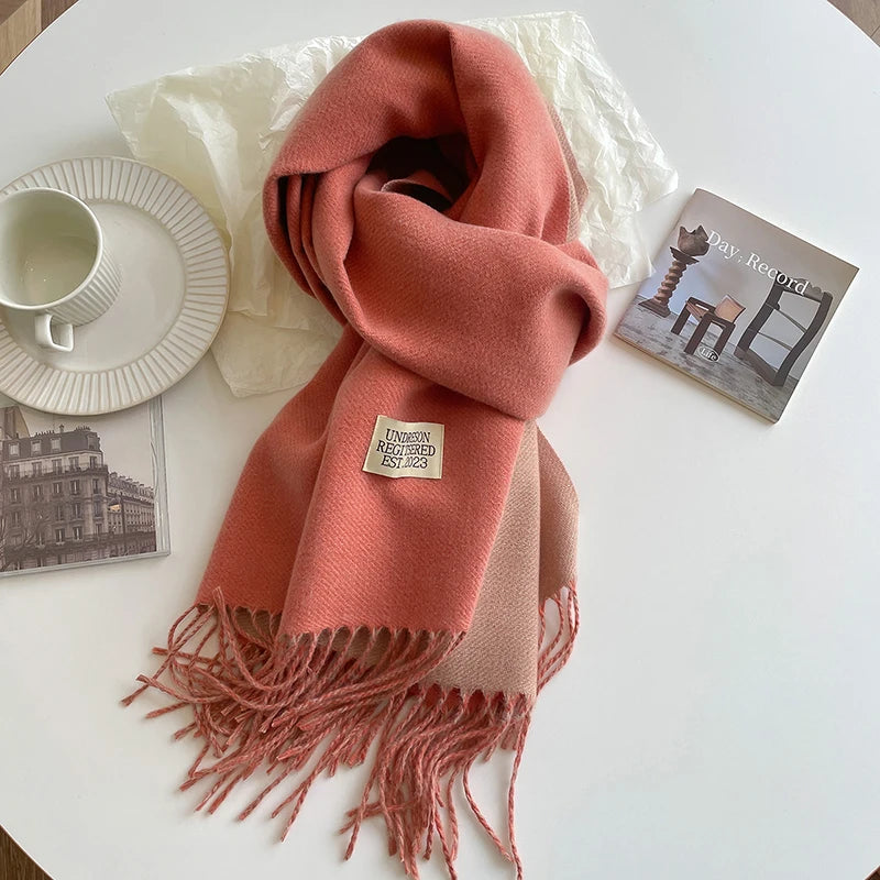 2025 New Fashion Cashmere Scarf Warm Winter for Women Korean Style Knitted Solid Color Double Sided Wraps Neckerchief