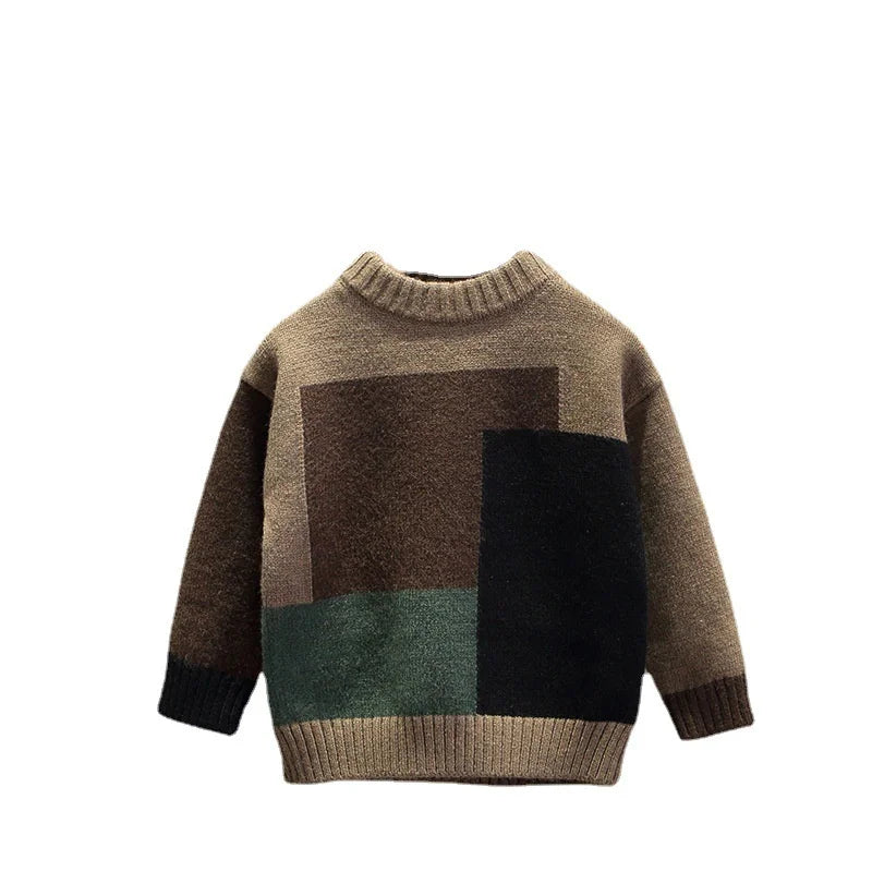 Boys Woolen Sweater Crochet Cotton Windbreak 2023 Dazzling Warm Thicken Autumn Winter Pullover Plus Size Children's Clothing