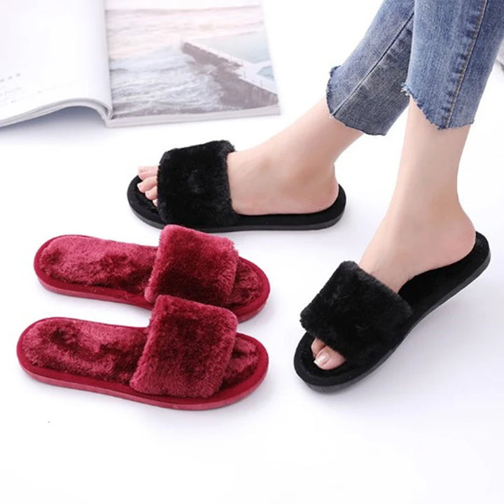 1 Pair  Women Slippers New Fashion Plush Shallow Mouth Indoor Outdoor Flip-flop Casual Bedroom Solid Color Slides Flat Shoes