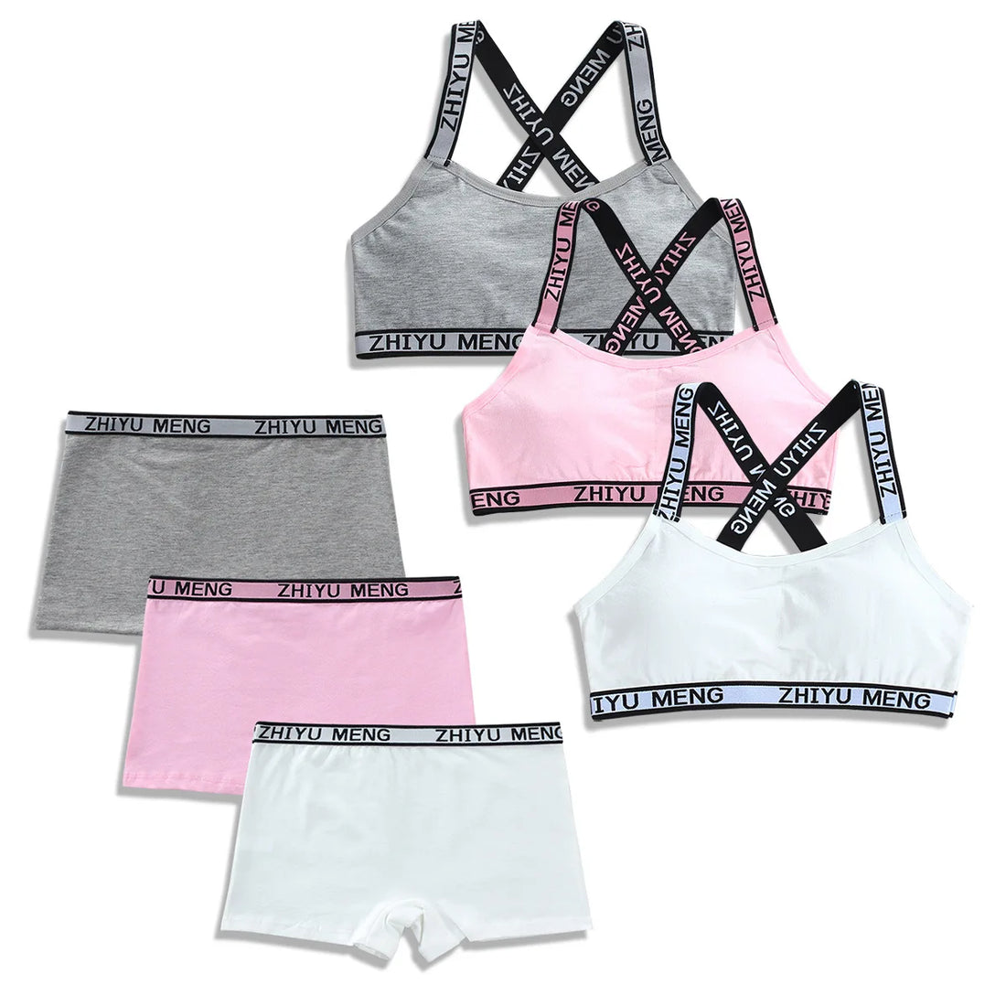 1Set Teenager Girls Bra Panty Sets Student Children Cotton Padded Training Bras+Panties Kids Sports Underclothes Teen Underwears