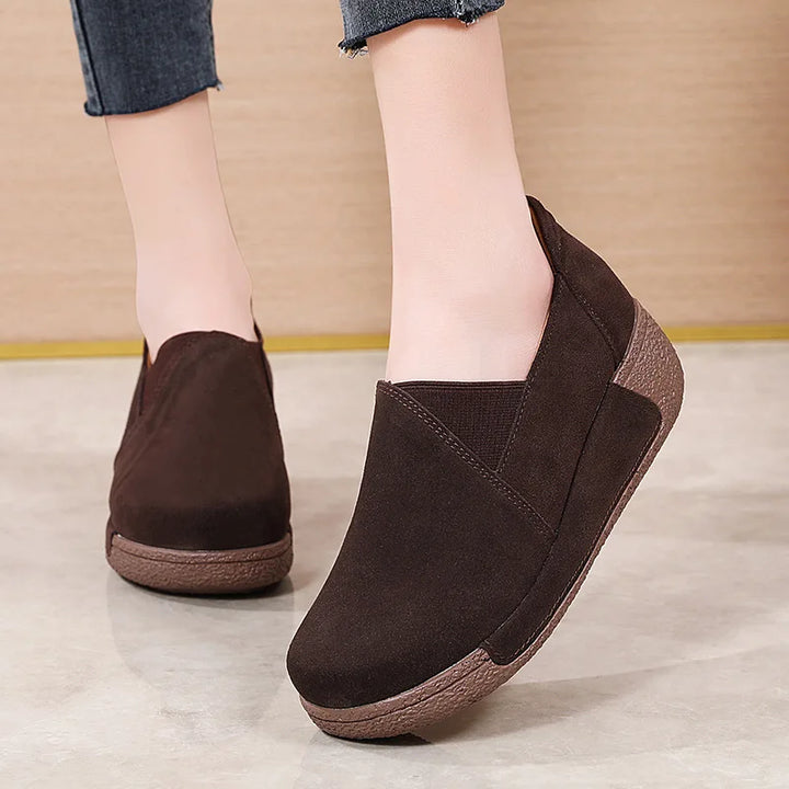 WOIZGIC Women Mother Female Genuine Leather Shoes Platform Flats Loafers Slip On Korean Plus Size 41 42 Vulcanized Shoes