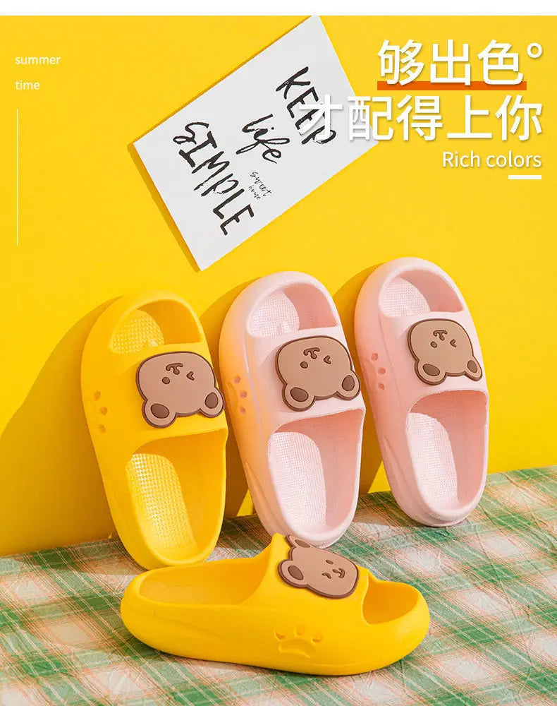 Cartoon Bear Kids Slippers Boys Girls Thick Sole Non-slip Beach Shoes Summer Soft EVA Comfort Flip Flops Indoor Bathroom Slipper