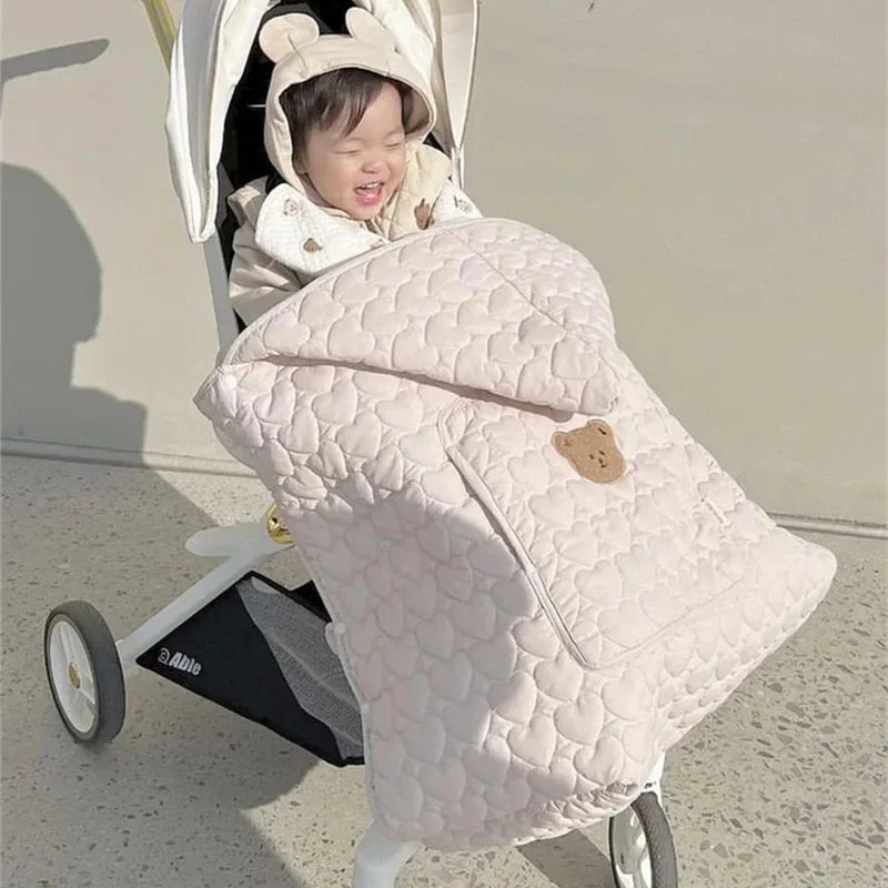 Windproof Baby Stroller Blanket Thick Fleece Sling Cover Bear Bunny Winter Newborn Swaddle Wrap Hooded Infant Sleeping Quilt