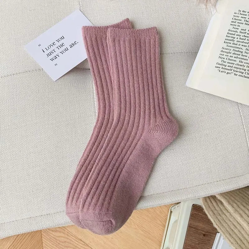 2024 New Winter  Cashmere Wool Women Socks  Casual japanese fashion Solid Color Thicker Long Sock Girls Thermal Warm Crew Sock