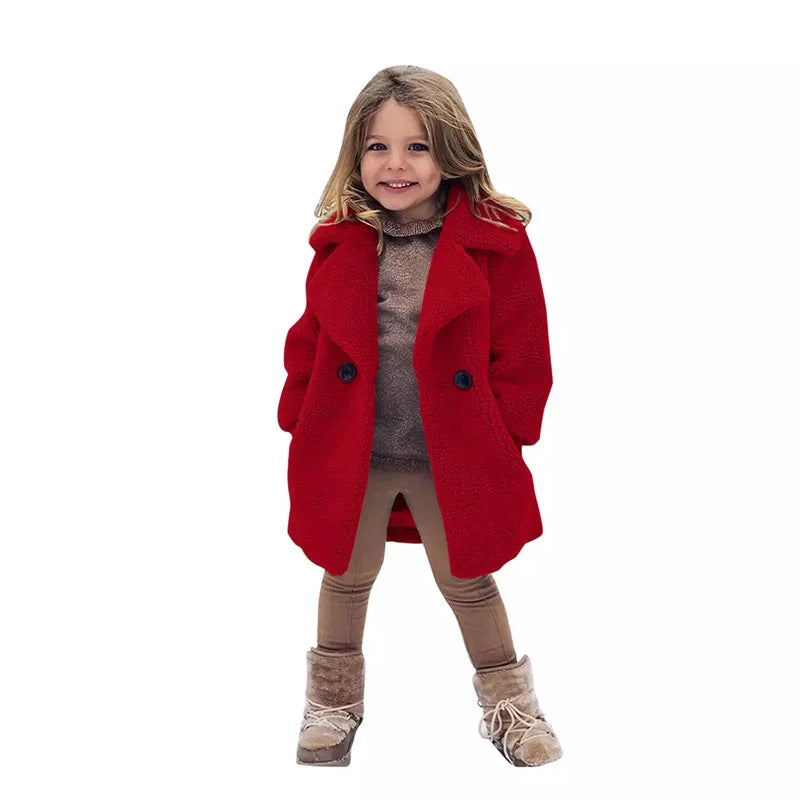 Warm Lamb's Wool Jackets For Girls Boys Winter Fleece Outerwear Autumn Children Fashion Single-Breasted Coats Big Kids Clothes