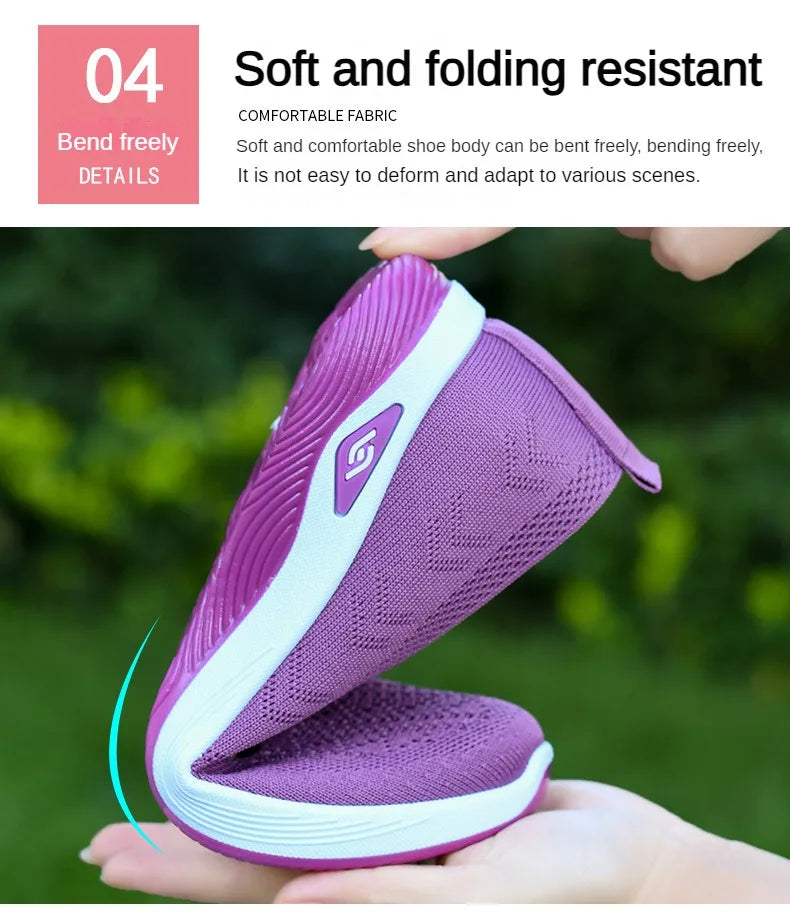 Women's New Summer Shoes Mesh Breathable Sneakers Light Slip on Flat Platform Casual Shoes Ladies Anti-slip Walking Woven Shoes