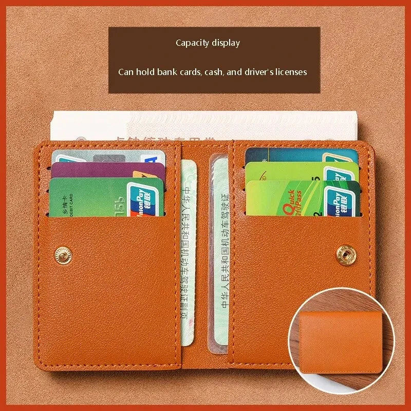 2024 New Mens & Women's Wallet Simplified Folding Button Small Wallet Driver's License Card Bag Male Student Soft Leather Wallet