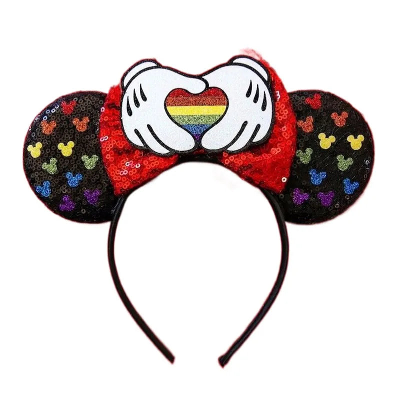 2023 New Style Mickey Minnie Ear Headband Sequin Bows Girl Adult Kids Halloween Party Cosplay Hair Accessories Princess Hairband