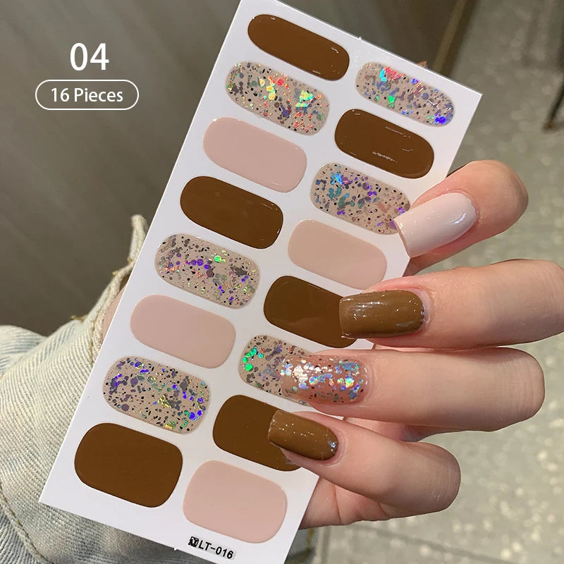 Full Cover Nail Stickers Fashion Nail Polish Nail Decoration Sparkling Glitter Self Adhesive Manicure Designer Nail Art Sticker