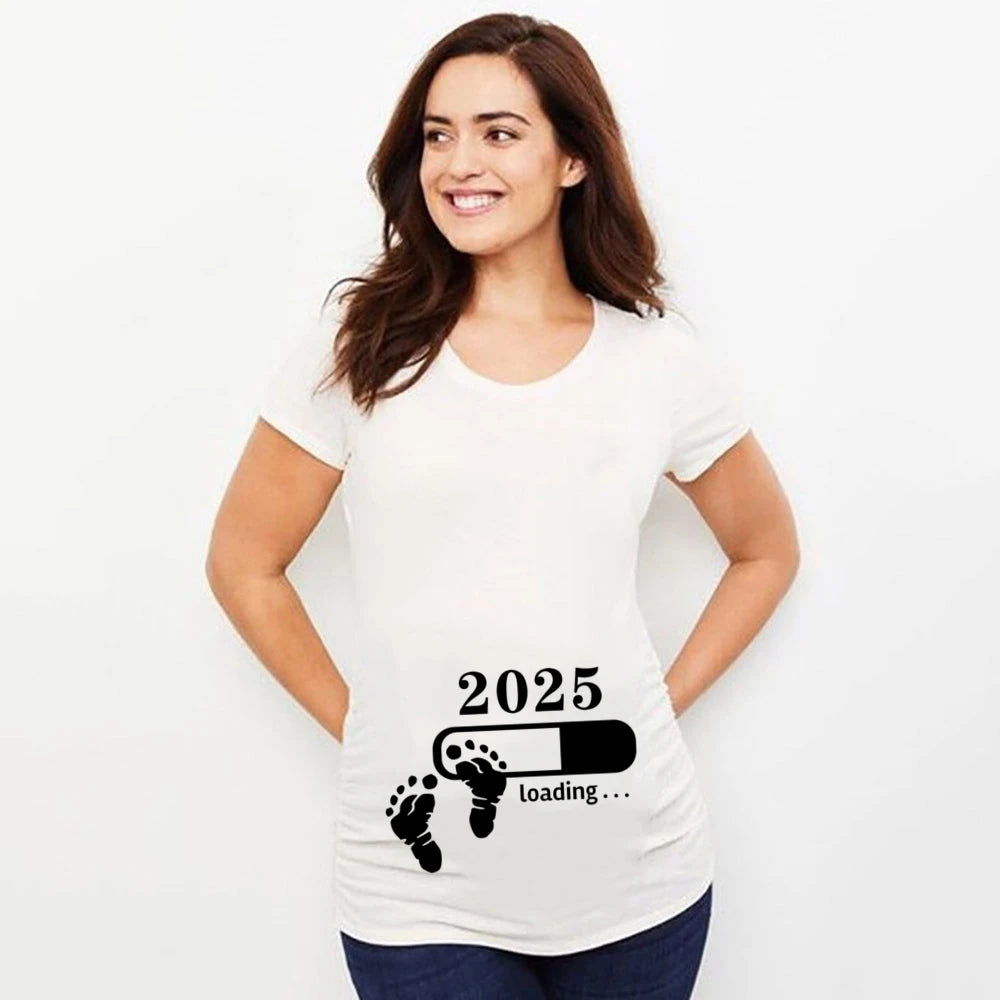 Baby Loading 2025 Print Pregnant T-Shirt Maternity Short Sleeve T Shirts Pregnancy Announcement Tops New Mom Tshirt Clothes Tees