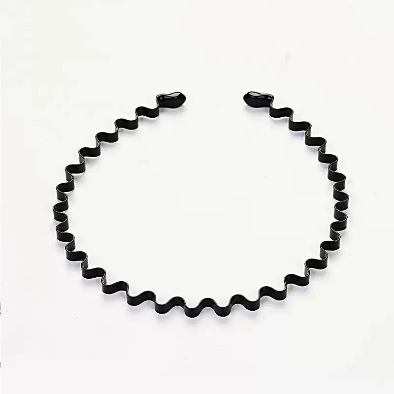 Unisex Black Elastic Non Slip Simple Metal Headbands For Men Women Wavy Hairband Spring Hair Hoop Fashion Hair Accessories