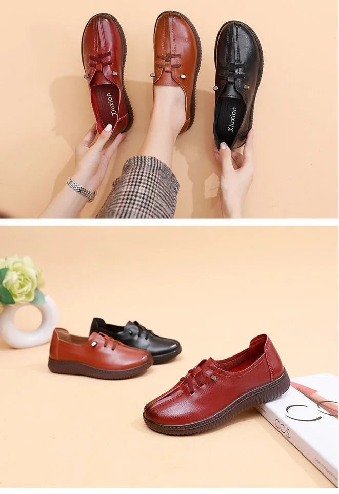 Lace Up Flats Women's Oxfords Comfy Leather Shoes Female Designer Loafers Woman Black Slip Ons Ladies Driving Shoes Retro Loafer