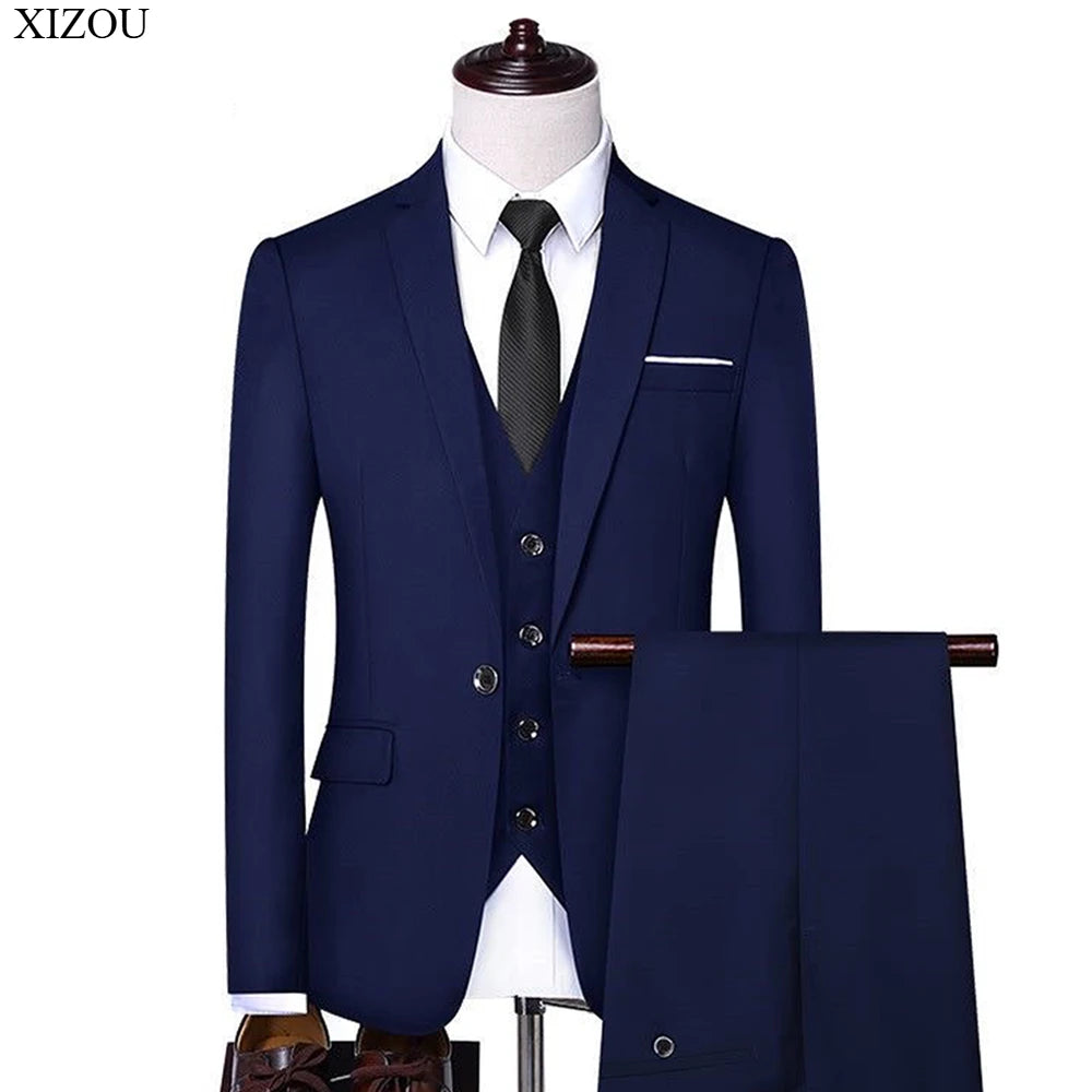 High Quality Wedding Suits For Men Elegant Blazers Set 3 Pieces Formal Classic Jackets Vest Pants Full Coats Luxury 2024 Costume