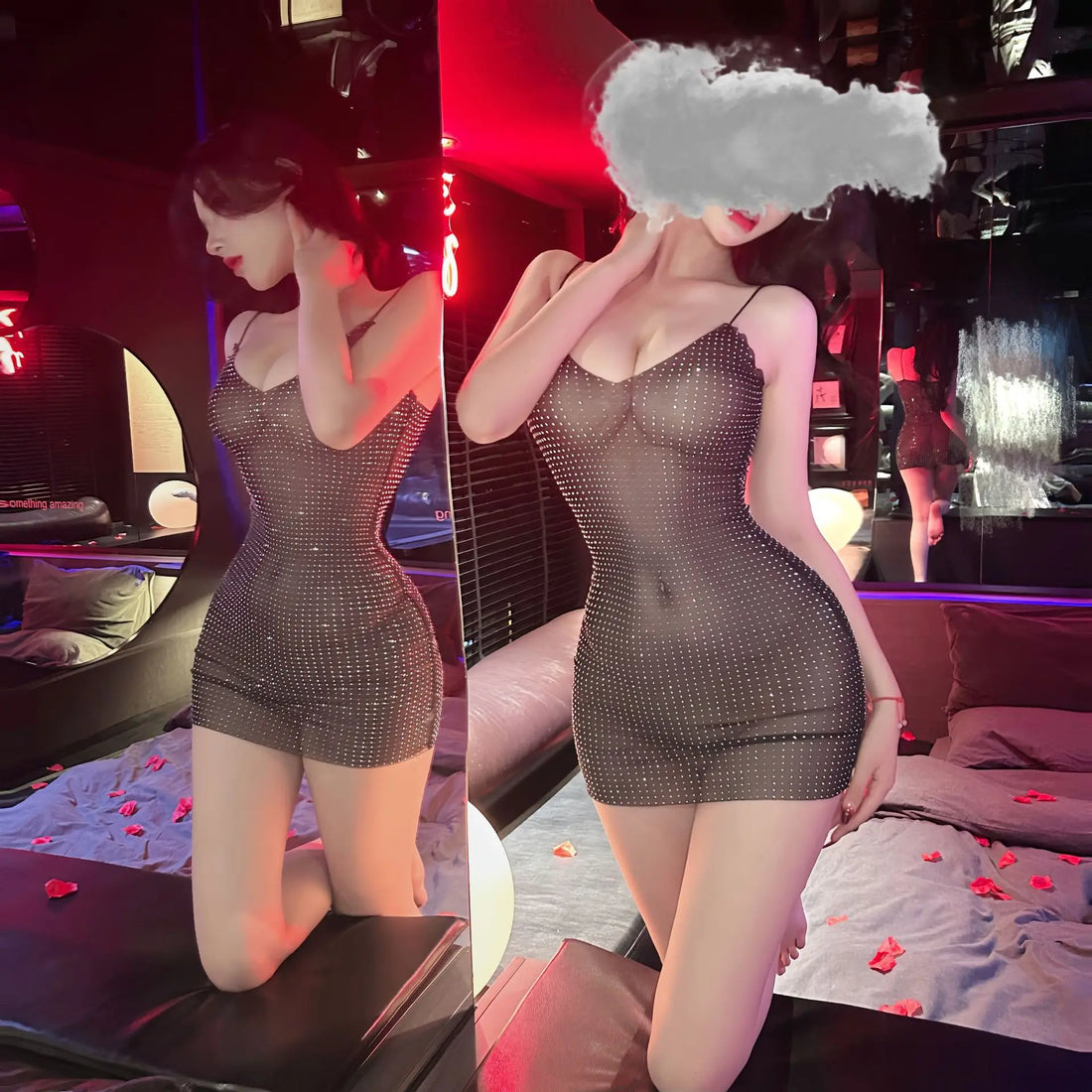 Sexy Lingerie Dress Sexy V-neck Low Cut Camisole Dress With Transparent Full Hot Diamond Nightclub Costume Young Girls Dresses