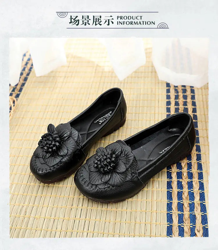 Women Concise Flower Flats Black Shoes Spring Flats Female Genuine Leather Shoes 2020 Superstar Oxfrod Shoes Women Loafer