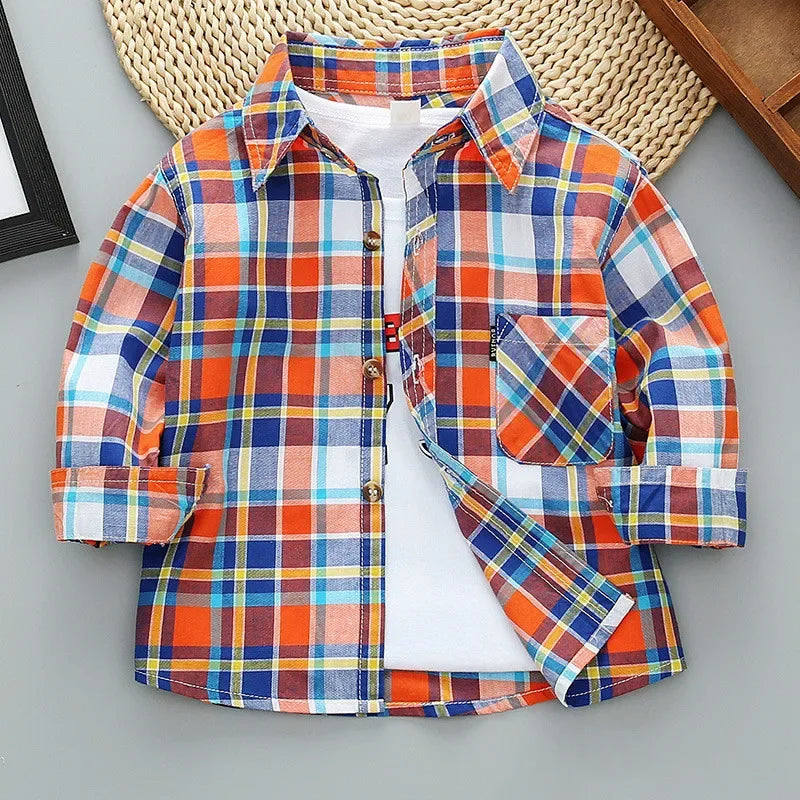 2023 Spring Baby Boys Shirts Kids Cotton Clothes Children Long Sleeve Plaid Shirt Autumn Toddler Girls Casual Shirts Tops 2-11Y