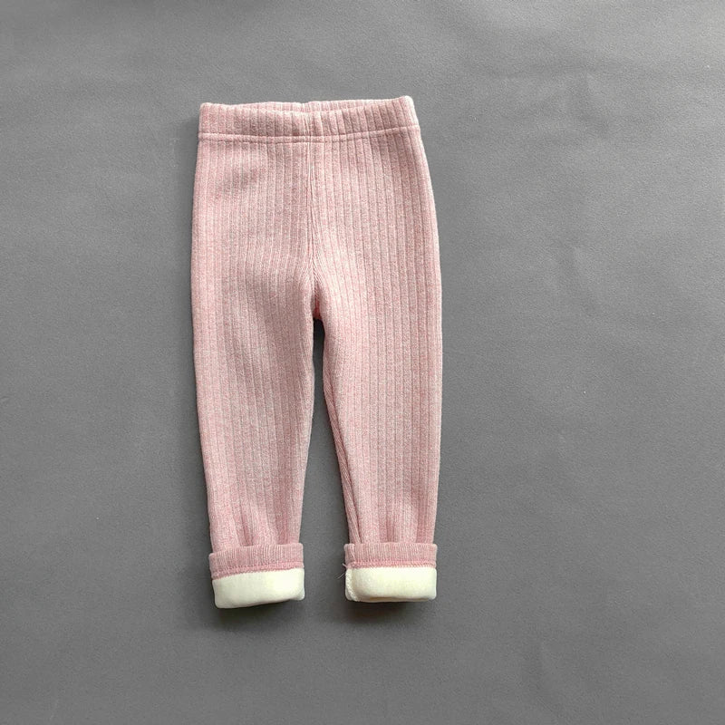 Winter Baby Girls Pants Thicken Warm Fleece Pants For Girls Leggings Children's Elasticity Slim Stripe Trousers