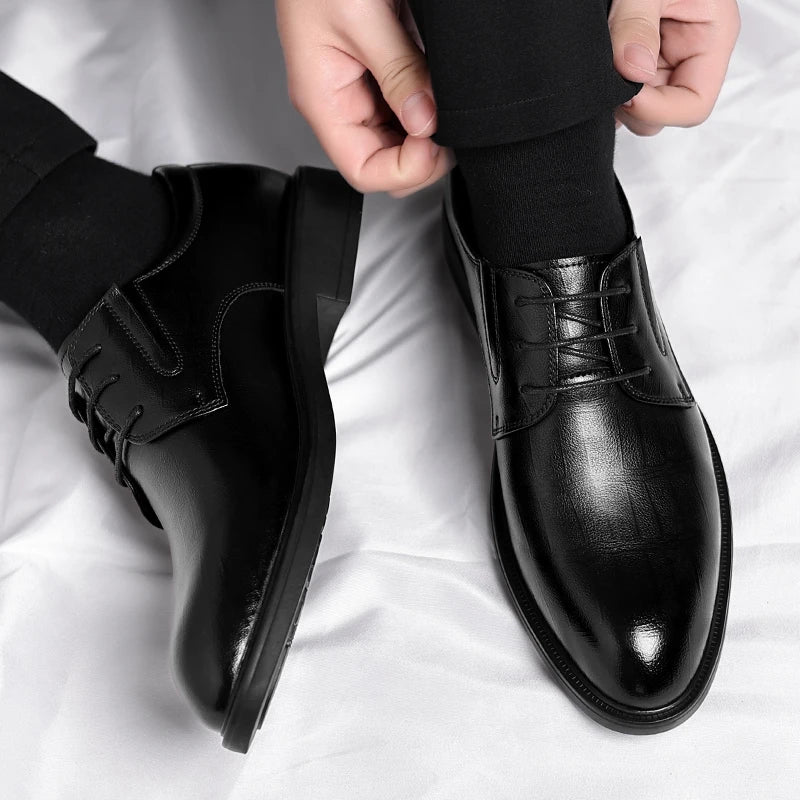 3/6/8 CM Elevator Shoes Men Dress Shoes Black Soft Leather Men Heighten Formal Shoes Casual Business Men Oxfords Suit Shoes