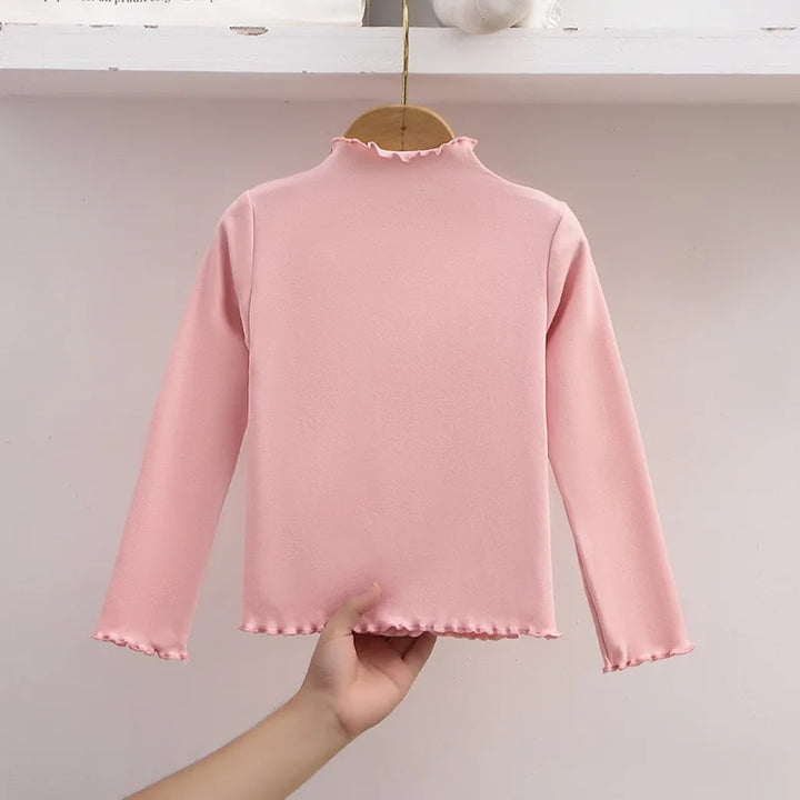 1pcs Spring Autumn Children's T-Shirts Solid Color Tops Kids Half High Collar Long Sleeve Base Shirt Girls Tshirts Clothes