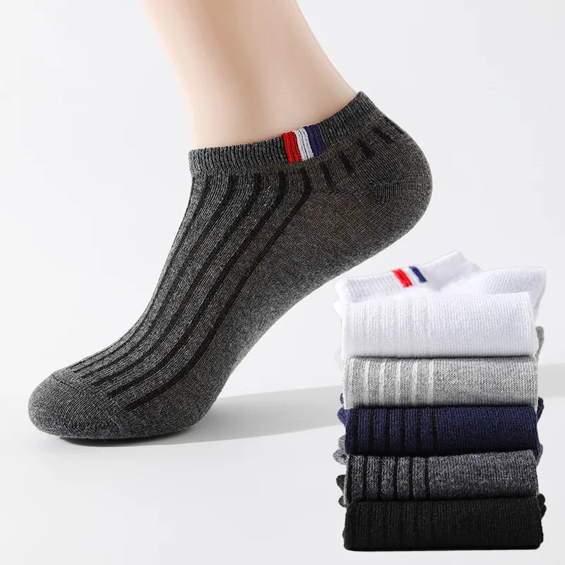 5 Pairs Of Thin Summer Blending Boat Socks Plain Color Mens Casual Socks Breathable Sweat Absorbing Calibration Socks