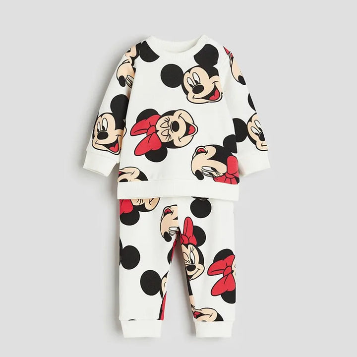 Girls Spring Autumn Clothes Minnie Full Print Sweatshirt+Pants 2pcs Casual Sports New Kids Cartoon Fashion Long Sleeve Suits