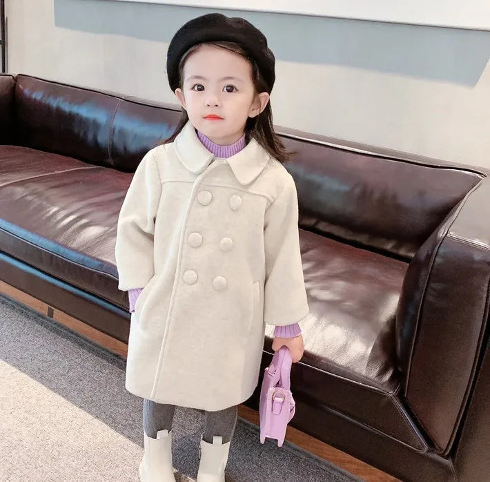 Winter Girl's Long Fashion Plus Cotton Coat 2024 Baby Girl Korean Style Thickened Double-breasted Coat Children Warm Jacket