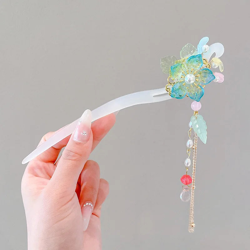 Elegant Chinese Style Hair Accessory Romantic Enameled Flower Tassel Hair Clip Alloy Jewelry Hairpin For Women Fashion Hairpin