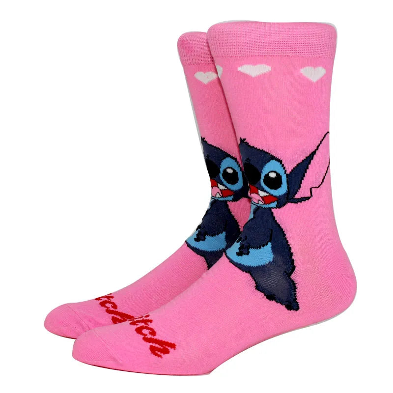 1 Pair New Design Cartoon Long Men Socks Stitch Kawaii Women Socks creative Skateboard socks Fashion knee-high Socks Size 37-45