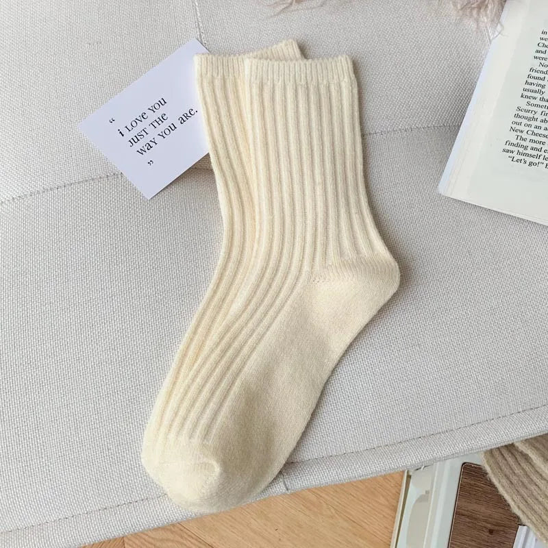 2024 New Winter  Cashmere Wool Women Socks  Casual japanese fashion Solid Color Thicker Long Sock Girls Thermal Warm Crew Sock