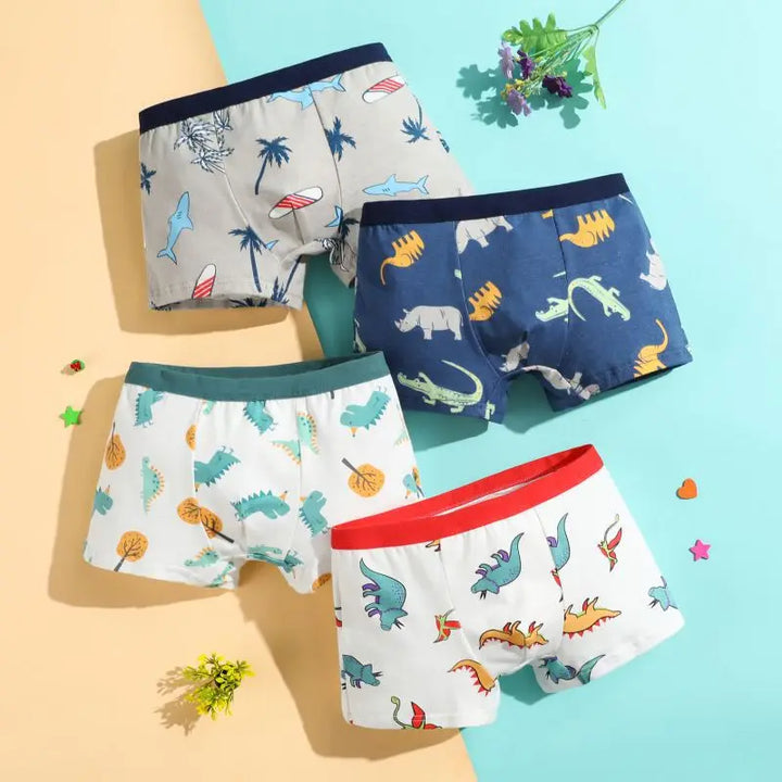 4Pcs/lot Boys Boxer Briefs Kids Cotton Underwear Baby Boy Underpants Teenager Cartoon Print Soft Children Panties 2-12 Years