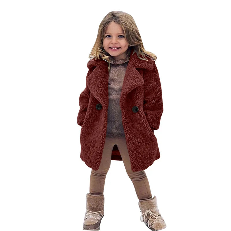 Warm Lamb's Wool Jackets For Girls Boys Winter Fleece Outerwear Autumn Children Fashion Single-Breasted Coats Big Kids Clothes