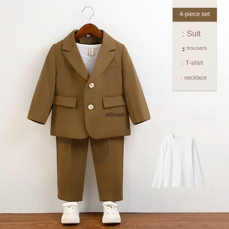 Suit for Boys Fall Casual Children School Uniform Outfits Handsome Kids Host Performance Costume 8 10 Y Boy Birthday Blazers Set