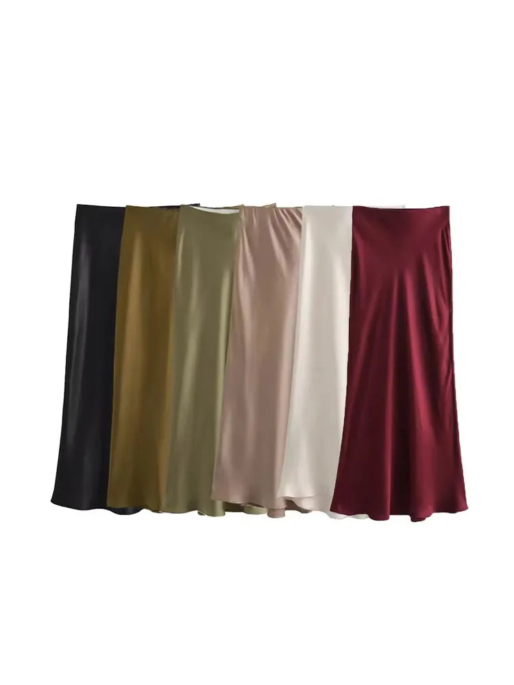 Ladies Satin Skirt Women High Waist Long Skirts For Women Spring Summer Black Midi Skirt Office Lady Elegant Women's Skirts