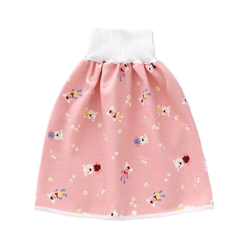 Cotton Diaper Skirt for Kids 0-12Y Waterproof Urine Reusable Pants with Cartoon Pattern Anti-Side Leakage Breathable Diaper