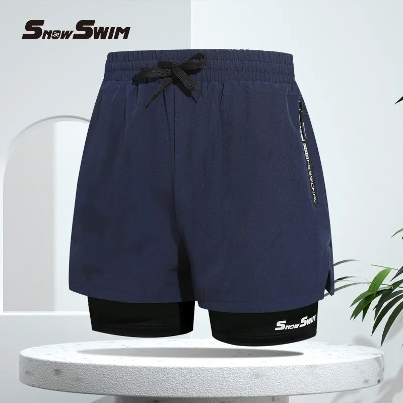 Men's Swim Trunks Double-layer Flat Angle Adult Quick-drying Anti-embarrassment Swim Trunks Beach Pants Spa Swimming Kit