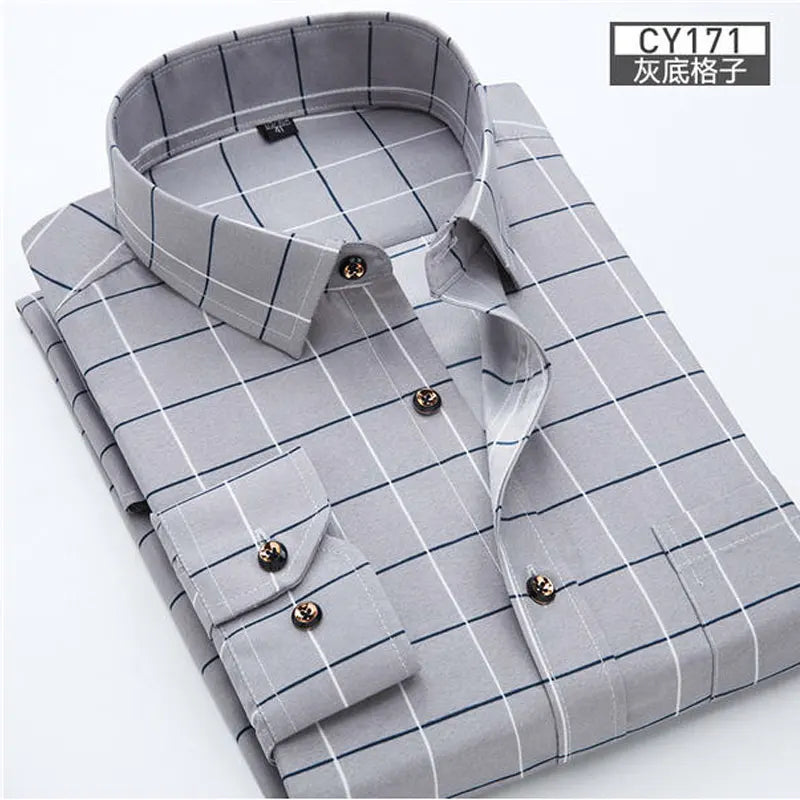 New men's shirt long sleeve spring and summer thin business casual wear fashion breathable slim print high quality plaid