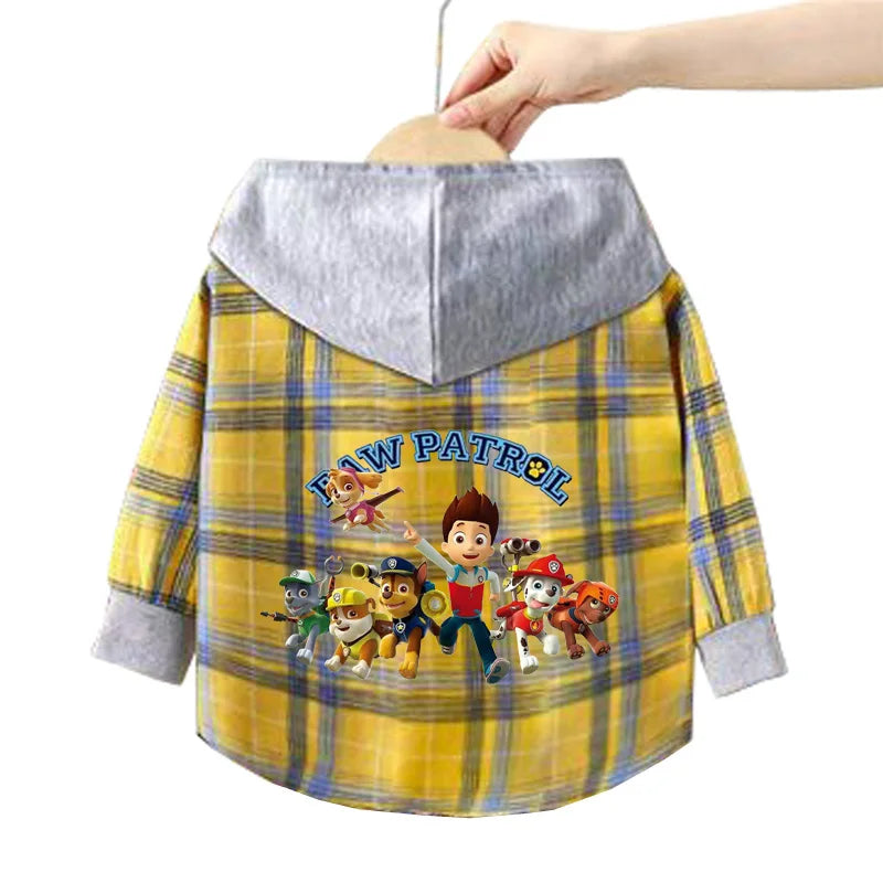 Paw Patrol Children's Hooded Shirts Kids Clothes Baby Boys Plaid Shirts Coat for Spring Autumn Girls Long-Sleeve Jacket Clothing