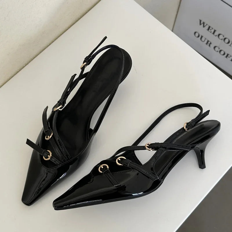 Eilyken Designer Narrow Band Buckle Strap Pumps Women Sexy Pointed Toe Thin Heels Wedding Banquet Dress Mule Ladies Shoes