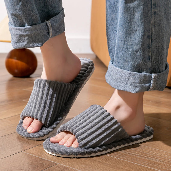 Men's open Toed Slippers Autumn and Winter Indoor Anti slip Breathable Bedroom Silent Couple's home Shoes for Srping and Autunm