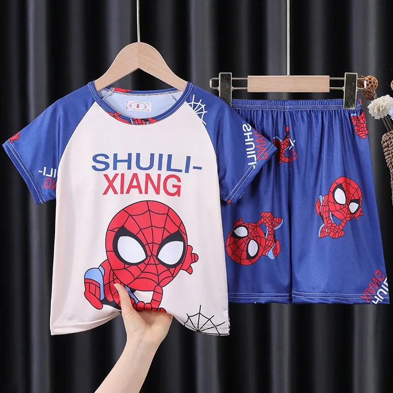 Summer Children Pajamas Set Short Sleeve T Shirt Boys Clothes Kids Children's Sleepwear Robe Clothing Mother