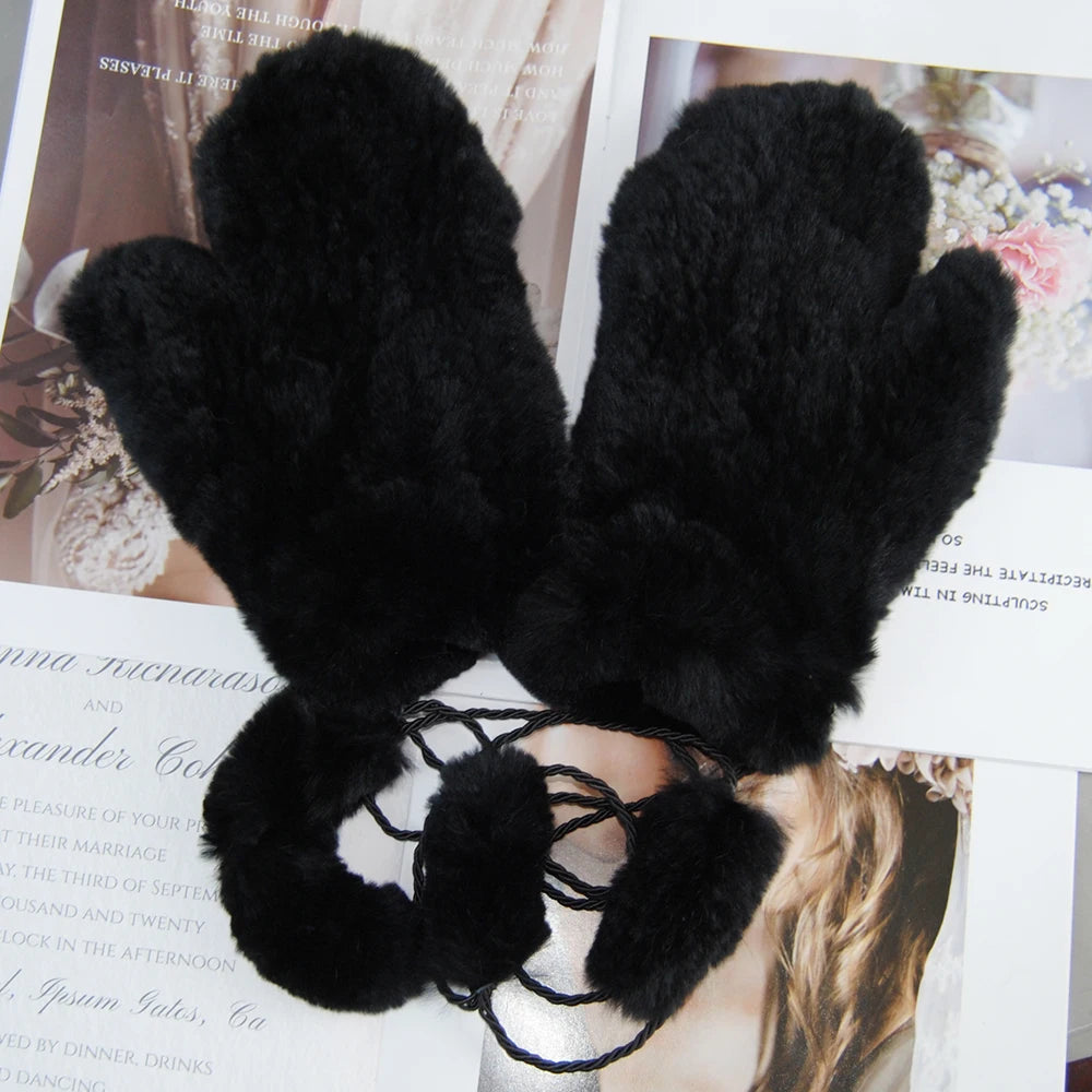 Winter Girls Warm Soft Genuine Fur Glove Good Elastic Women Real Fur Gloves Handmade Knitted 100% Natural Rex Rabbit Fur Mittens