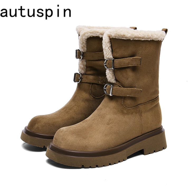 AUTUSPIN 4cm Platform Chunky Snow Boots Women Leisure Novelty Warm Plush Wool Shoes Female Outdoor Thermal Short Booties Woman