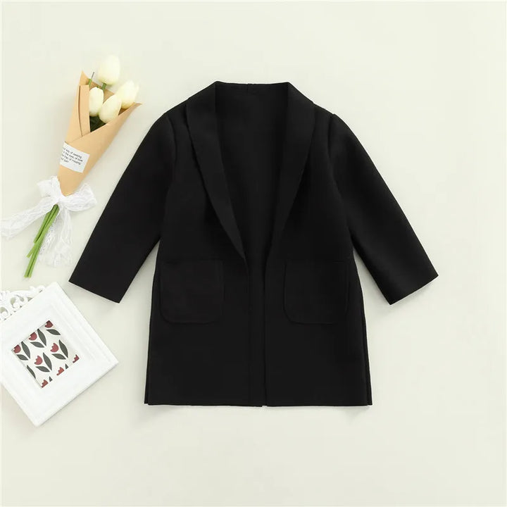 2-7years Kids Girls Casual Coat Long Sleeve Open Front Cardigan With Pockets Girls Solid Color Lake Green Black Brown Trench