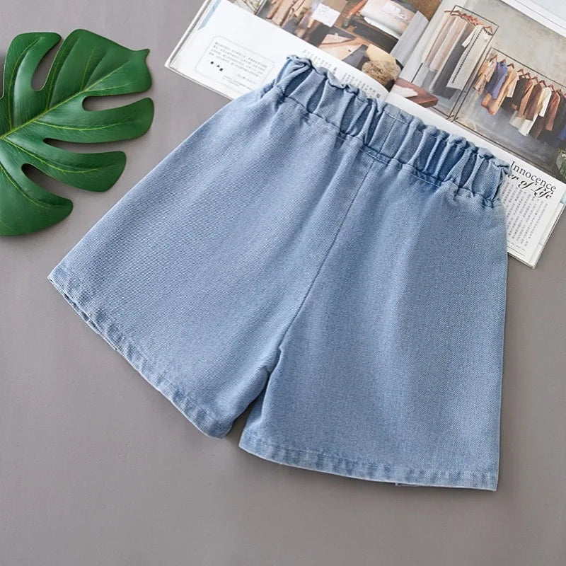 1PCS Girls Shorts Kids Denim Pants Casual Jeans Children Cartoon Printed Clothing Teenagers Short Trousers Kids Infant Gifts