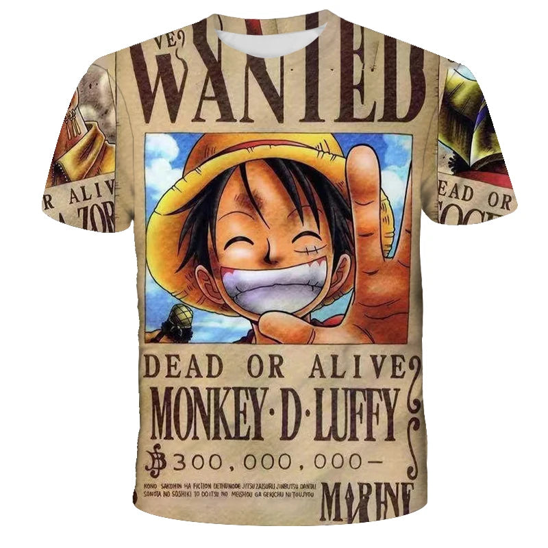 Japanese anime One Piece cartoon children's adult 3D printed top T-shirt One Piece boy cartoon cute top T-shirt