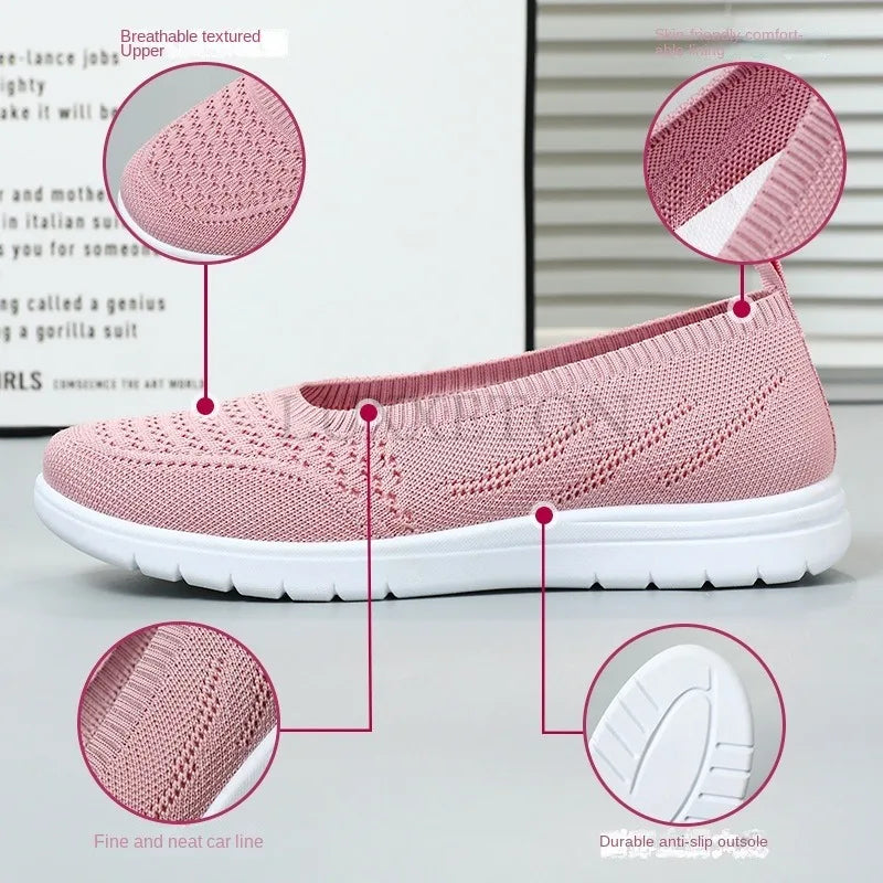 Women's Slip On Solid Color Shoes Summer Fashion Mesh Breathable Casual Shoes Walking Non Slip Platform Sandals Flats Loafers