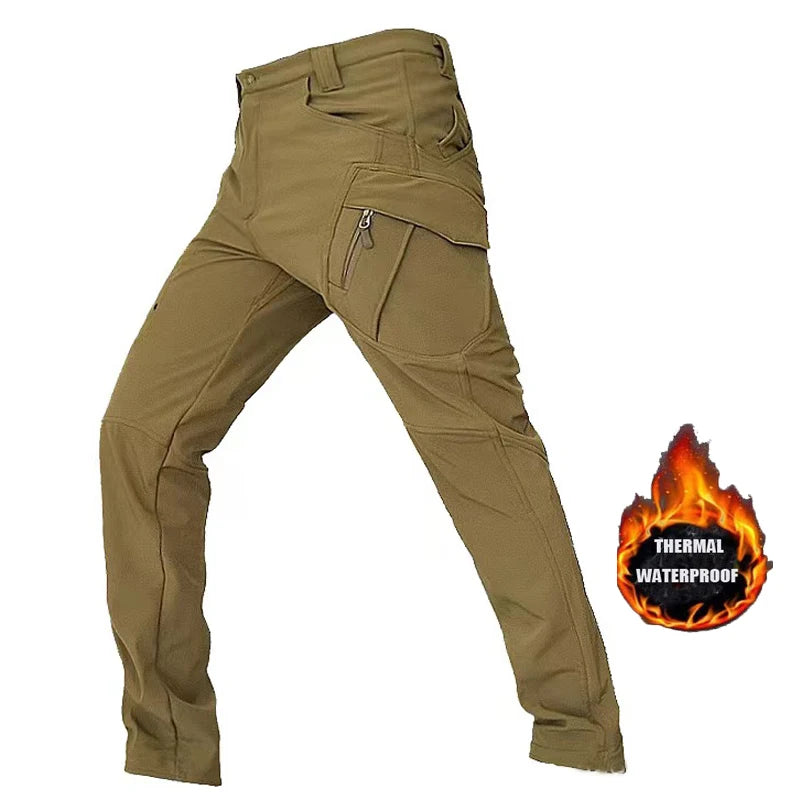 Men's Winter Waterproof Climbing SkiingTrekking Fleece Fishing Tactical Sharkskin Cargo Pants Camping Hiking Hunting Trousers